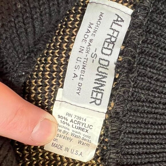 Vintage 80s Alfred Dunner Collared Metallic Gold Argyle Knit Sweater Size S - Picture 4 of 4